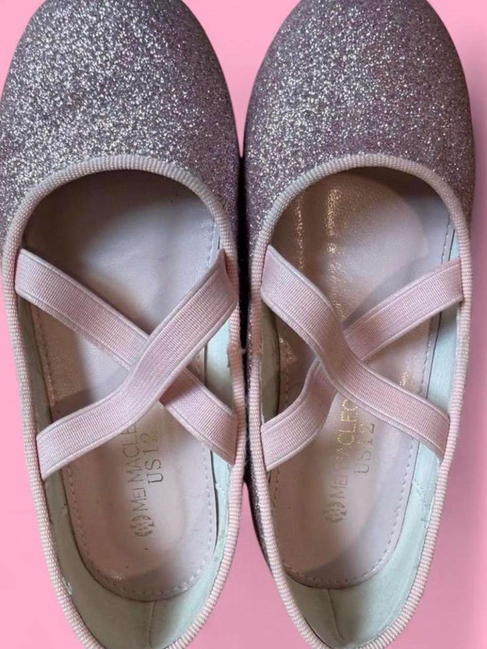 Melissa Girls Glitter Ballet Flats with Crisscross Straps - Pink
